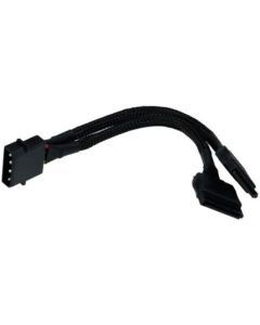Phobya Y-Cable, 4-Pin Molex to 2X SATA Power, 15cm, Sleeved, Black