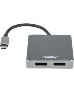 Rocstor Y10A201-A1 Premium USB-C to Dual DisplayPort Multi Monitor Adapter - 4K 60Hz  USB Type- C 2-Port MST Hub - 4Kx2K 60Hz, Aluminum Charcoal Grey