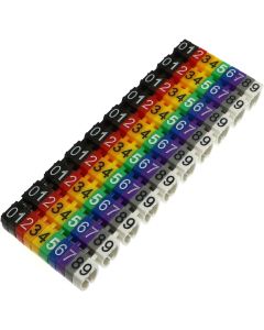 BAIRONG 100pcs 6mm2 Colourful C-Type Marker Number Tag Label for 6-10mm Wire, Cable Markers in A Box for RJ45 Cat6 and Cat5E Cables, RG TV Cables