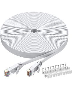 Cat 6 Ethernet Cable 10m/30ft White, Flat High Speed Cat6 RJ45 Internet LAN Computer Patch Cord with Clips for Router, Modem, PS4/5, Xbox, Gaming - 30 Feet